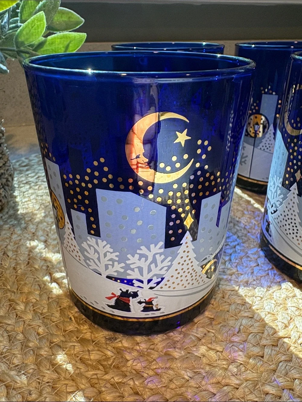 (4) Vintage Cobalt Blue Noritake 'Twas The Night Before Christmas Glasses